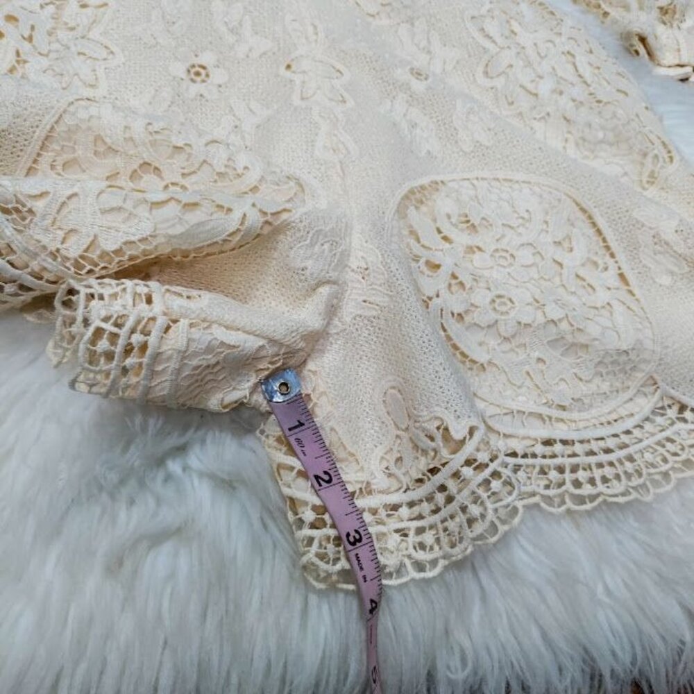 NWT Maje Ilou Guipure Lace Womens Large 3/4 Sleeve V-Neck Playsuit Romper Nude - Picture 14 of 15